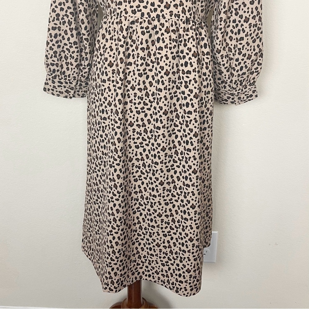 J. Crew Leopard Print Button Front A-Line Midi Dress Camel Mod - Picture 12 of 14